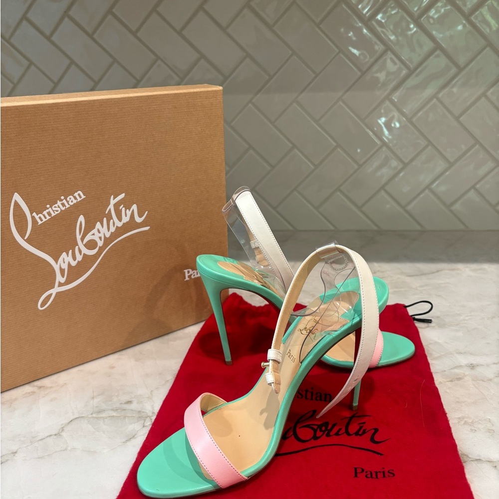 Christian Louboutin Mint and Pink Strappy Heels